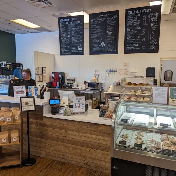 The counter and pastry case.